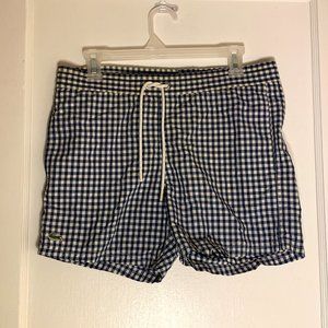 Lacoste Blue and White Gingham Swim Trunks
